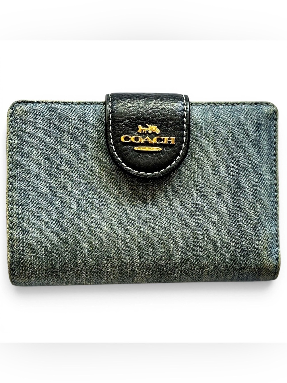 Coach Denim and Leather Medium Corner Zip Wallet